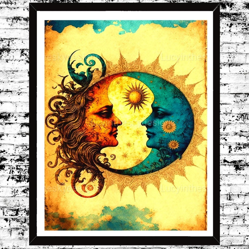 Art Print Sun Moon Bright Celestial Vibrant Universe Sky Wall Decor